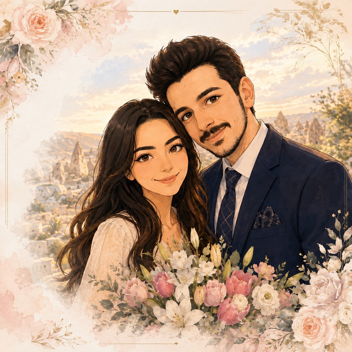 Esra ve Ahmet'in suluboya portresi